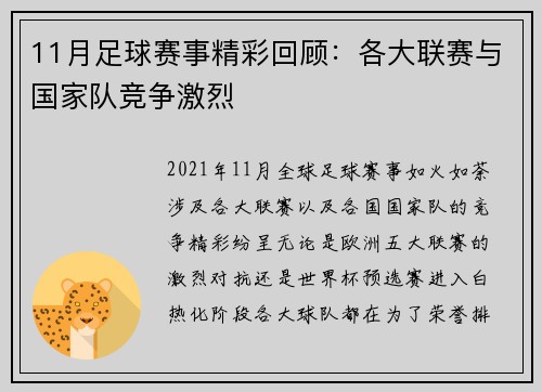 11月足球赛事精彩回顾：各大联赛与国家队竞争激烈